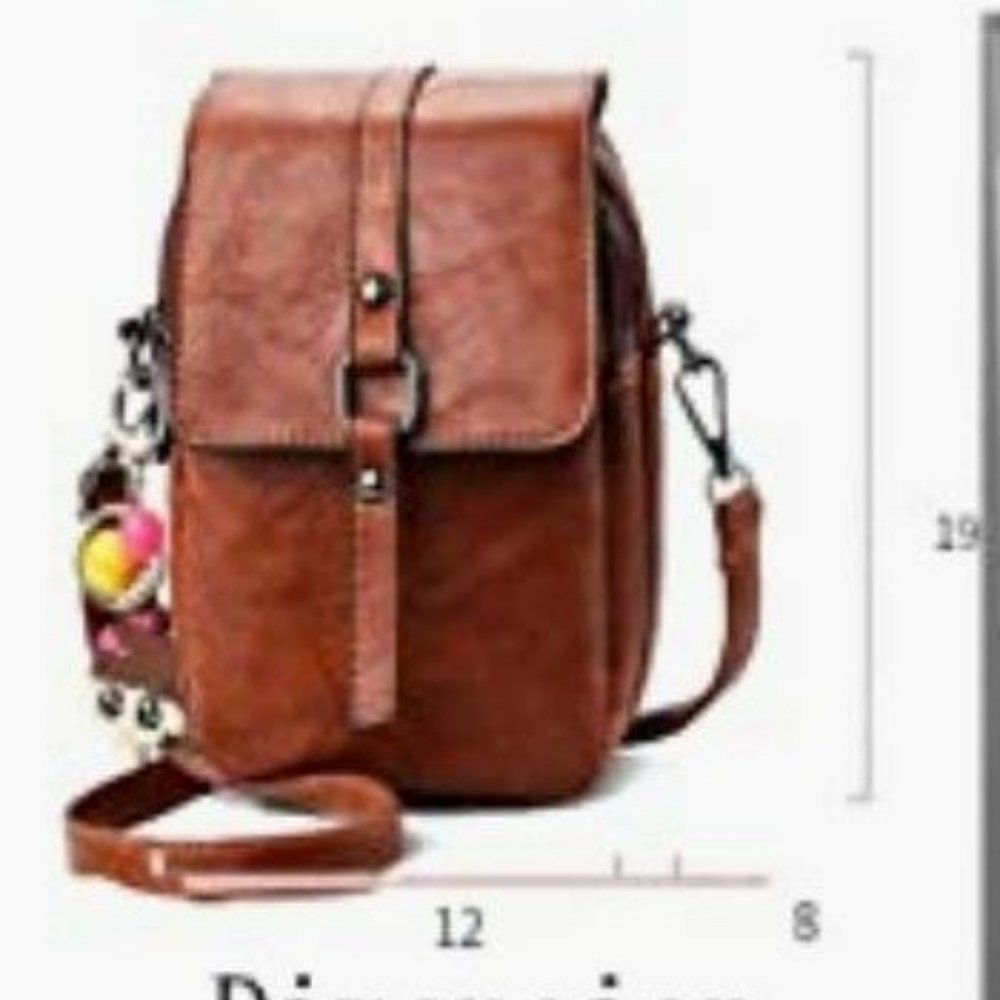 TAN leather Crossbody Perfect size Unisex - Picture 2 of 5